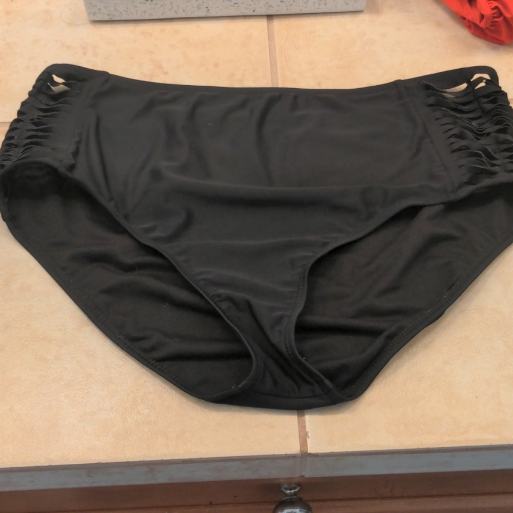 Large black high rise swim bottoms